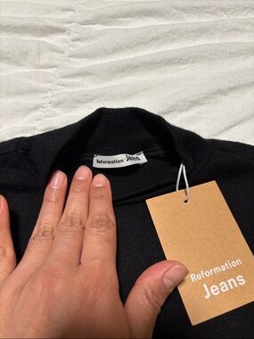 Reformation Black Knit Puff-Sleeve Top